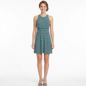 LOFT GREEN AND WHITE STRIPED SLEEVELESS DRESS SIZE XS